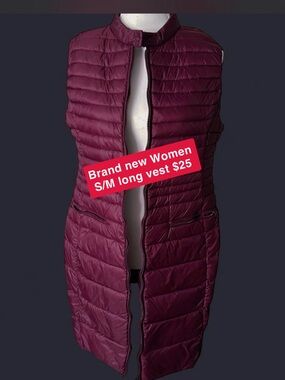 Quilted Long Puffer Vest in Deep Burgundy
